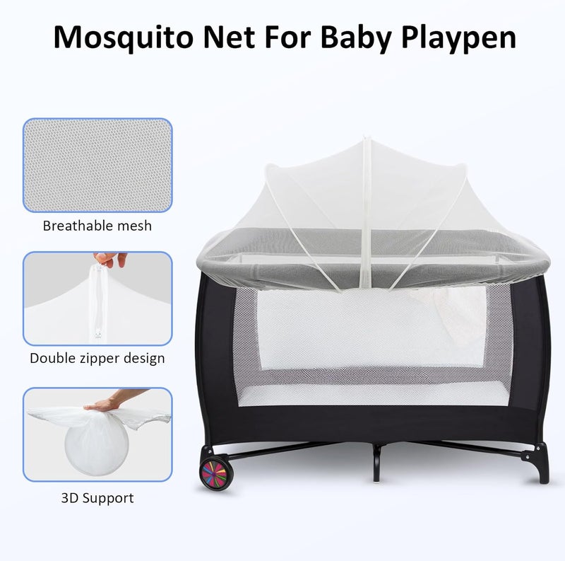 Cheermomo Pack n Play Cover, Travel Crib Tent, Pack and Play Mosquito Net Cover with 2-Way Zipper for Playpen/Mini Crib/Twin Bassinet to Keep Cats Out, White - Image 5